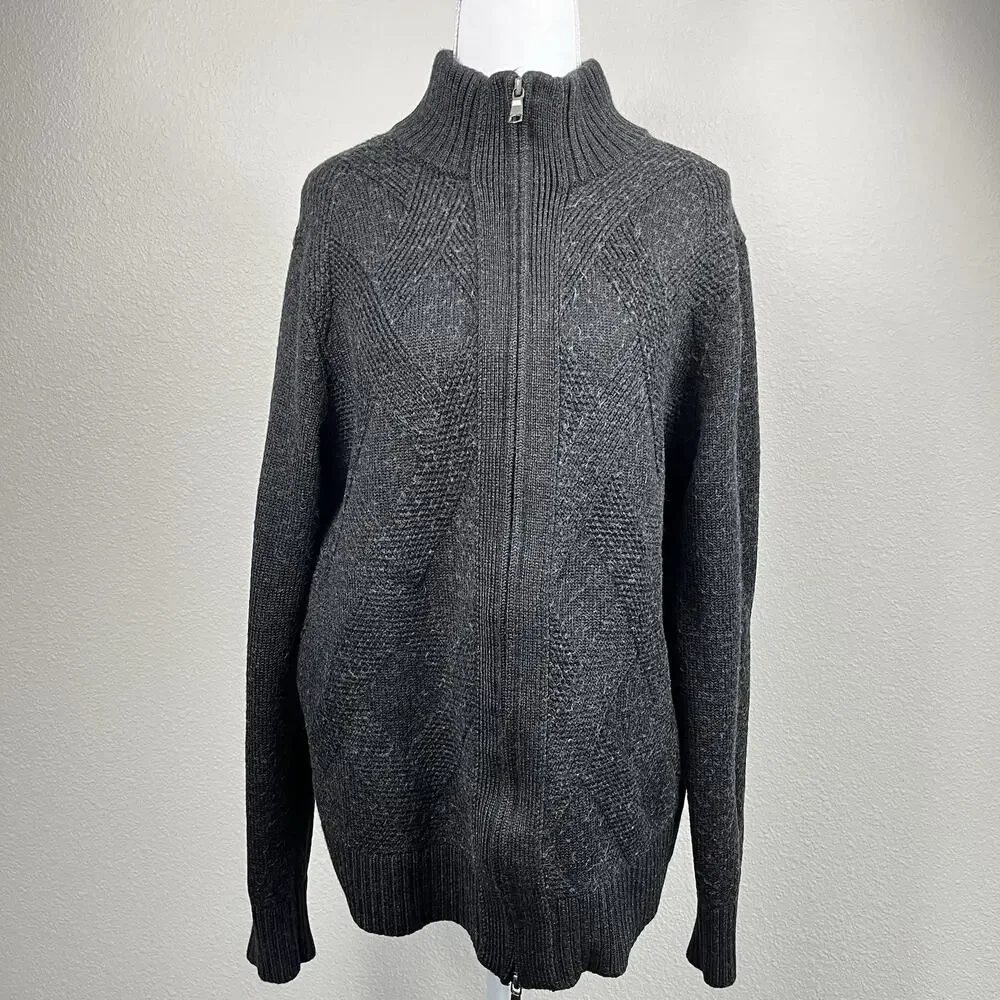 Banana Republic Mens Gray Full Zip Merino‎ Wool Cardigan Sweater Large Coastal